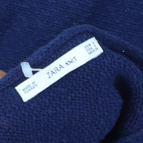 Zara Women Blue Knit Jumper Dress Size 8 Crew Neck 3/4 Sleeve