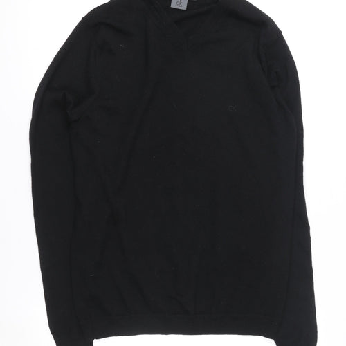 Calvin Klein Men’s Black Wool V-Neck Jumper XL Regular Fit