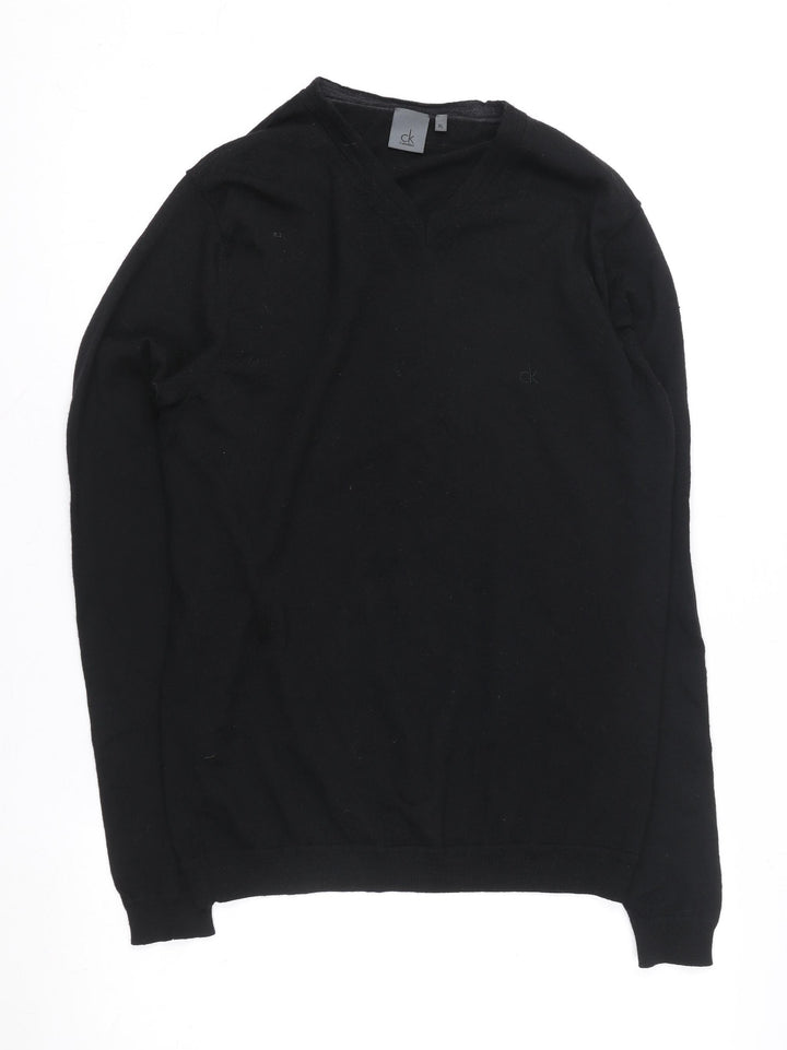 Calvin Klein Men’s Black Wool V-Neck Jumper XL Regular Fit