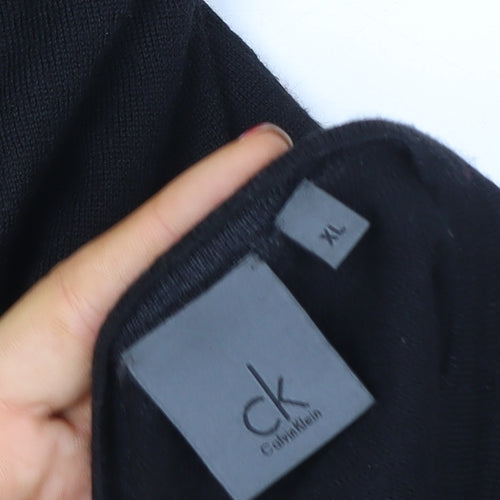 Calvin Klein Men’s Black Wool V-Neck Jumper XL Regular Fit