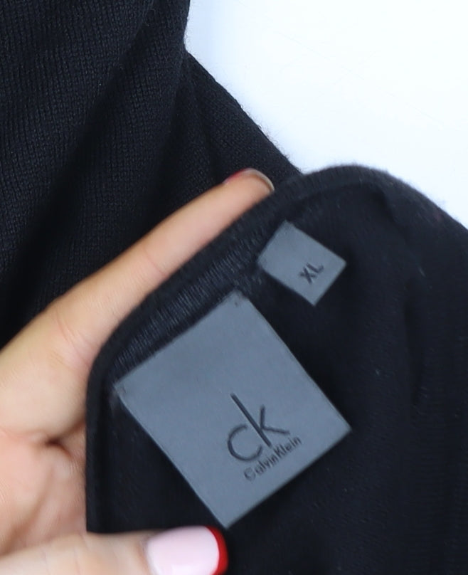 Calvin Klein Men’s Black Wool V-Neck Jumper XL Regular Fit