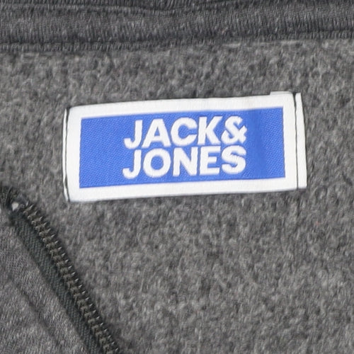 Jack & Jones Men’s Grey Hooded Full Zip Fleece Jacket Size M