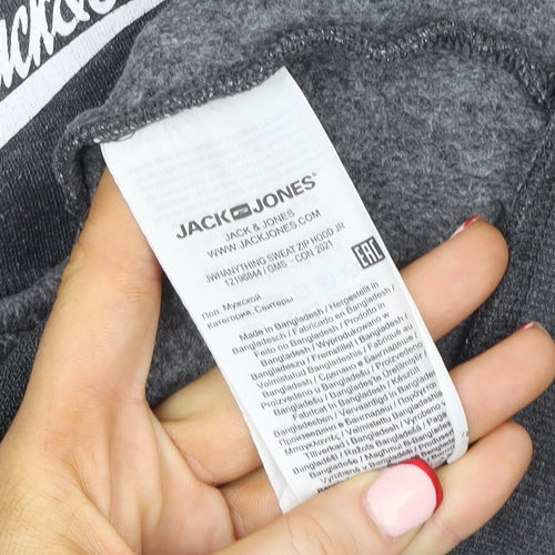 Jack & Jones Men’s Grey Hooded Full Zip Fleece Jacket Size M