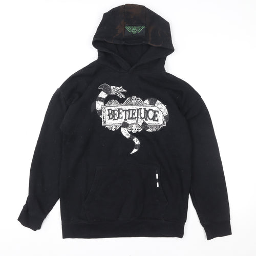 Beetlejuice Boys Black Pullover Hoodie 13-14 Years Graphic Print Cotton Blend