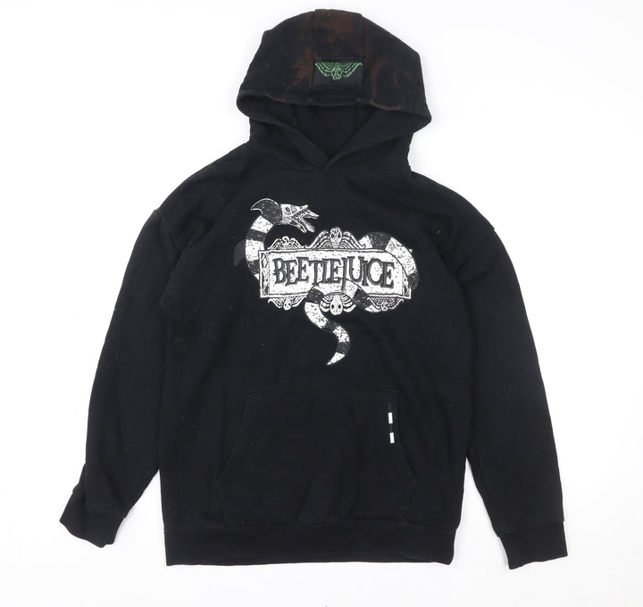 Beetlejuice Boys Black Pullover Hoodie 13-14 Years Graphic Print Cotton Blend
