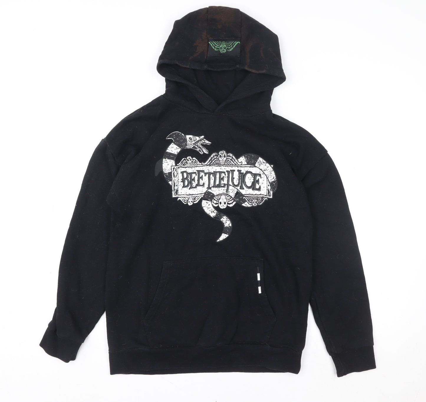 Beetlejuice Boys Black Pullover Hoodie 13-14 Years Graphic Print Cotton Blend
