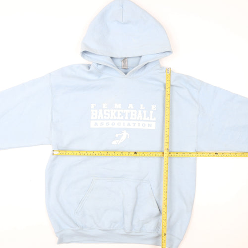 Gildan Womens Light Blue Pullover Hoodie L Heavy Blend Basketball Graphic