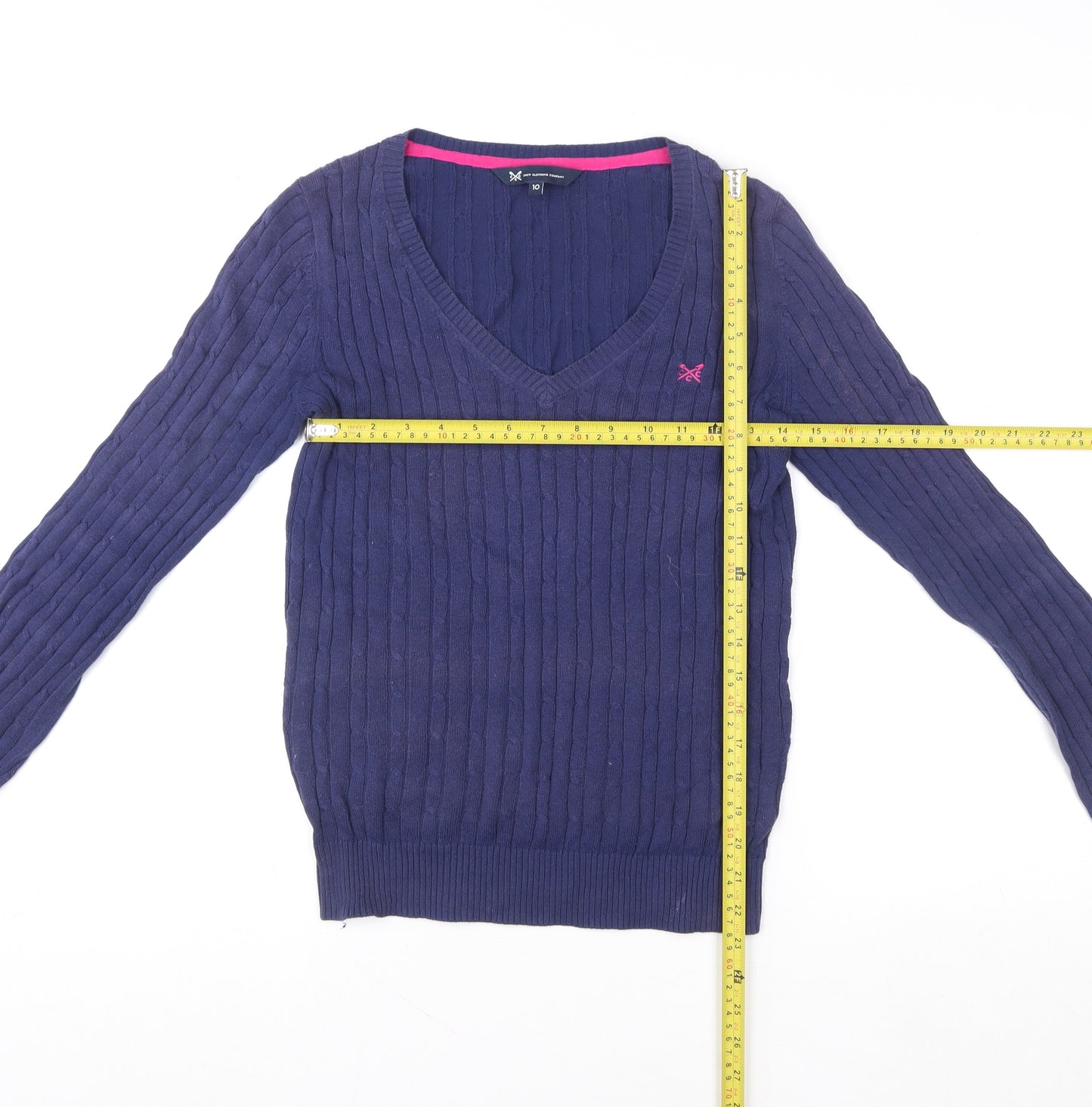 Crew Clothing Company Women's Blue Cotton V-Neck Jumper Size 10
