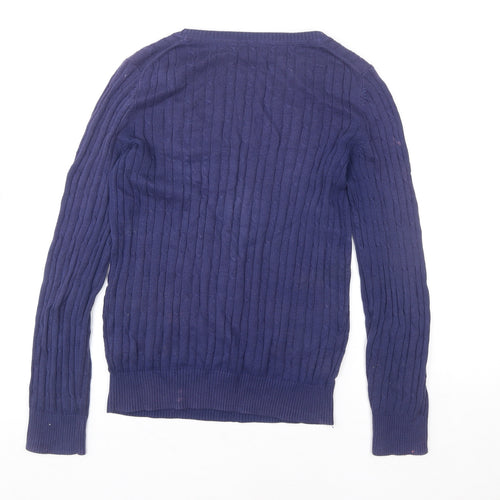 Crew Clothing Company Women's Blue Cotton V-Neck Jumper Size 10