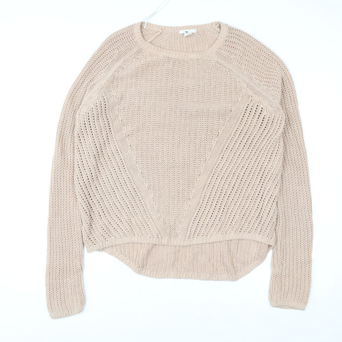 H&M Women’s Beige Open-Knit Cotton Acrylic Jumper Size L