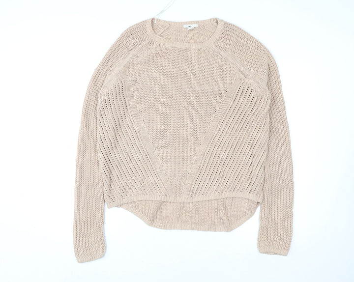 H&M Women’s Beige Open-Knit Cotton Acrylic Jumper Size L