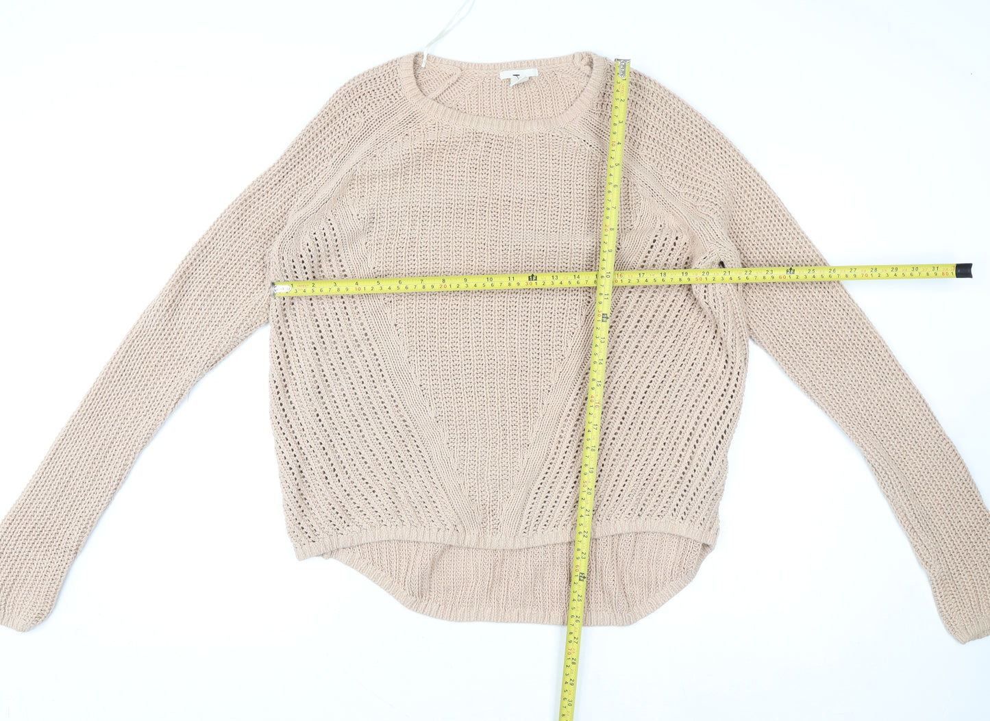 H&M Women’s Beige Open-Knit Cotton Acrylic Jumper Size L