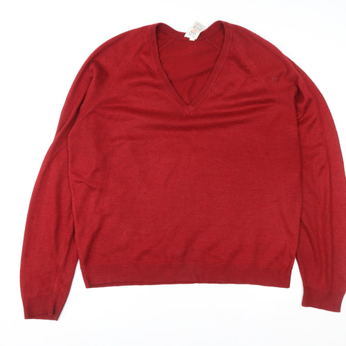 Marks and Spencer Women Red V-Neck Pullover Acrylic Jumper Size XL