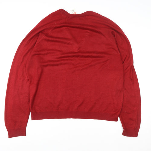 Marks and Spencer Women Red V-Neck Pullover Acrylic Jumper Size XL