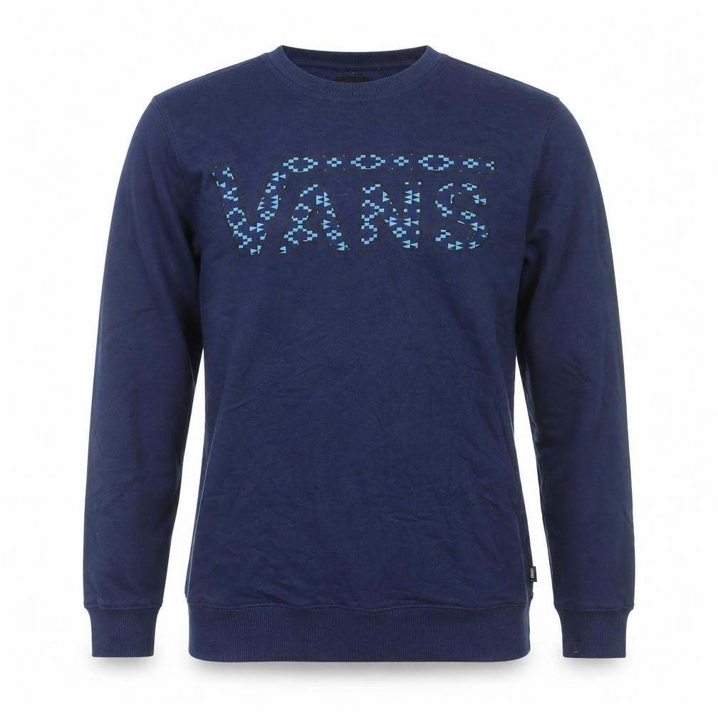 Front view of Vans Men's Blue XS Crew Neck Logo Pullover Sweatshirt