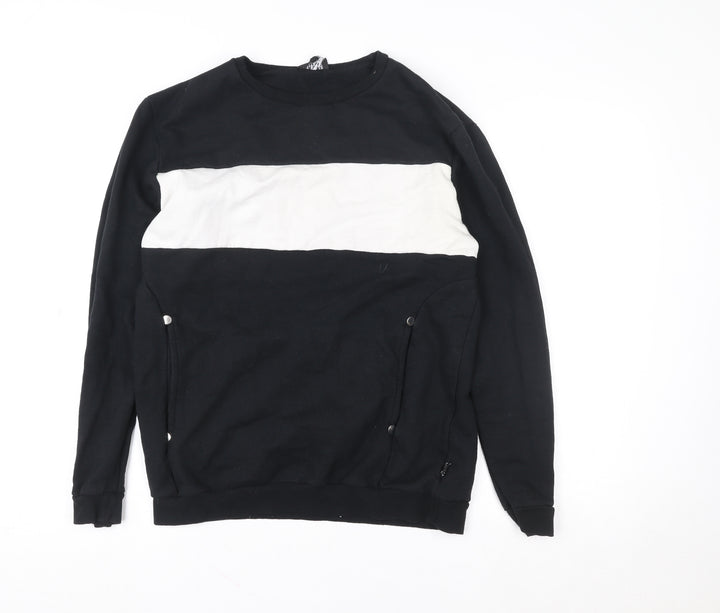 boohooMAN Men Black Crew Neck Pullover Sweatshirt M