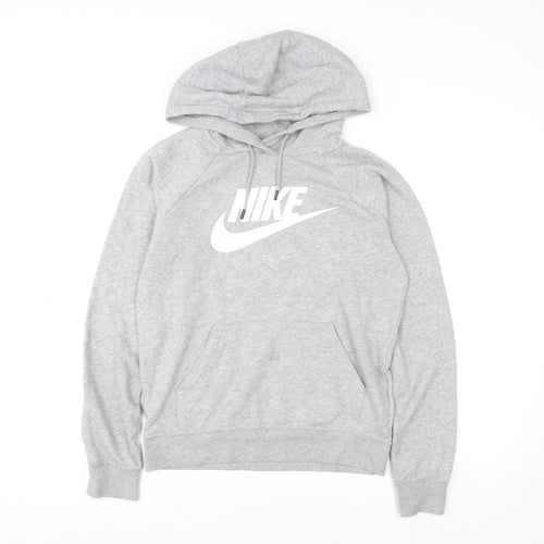 Nike Womens Grey XS Pullover Hoodie with Logo Print