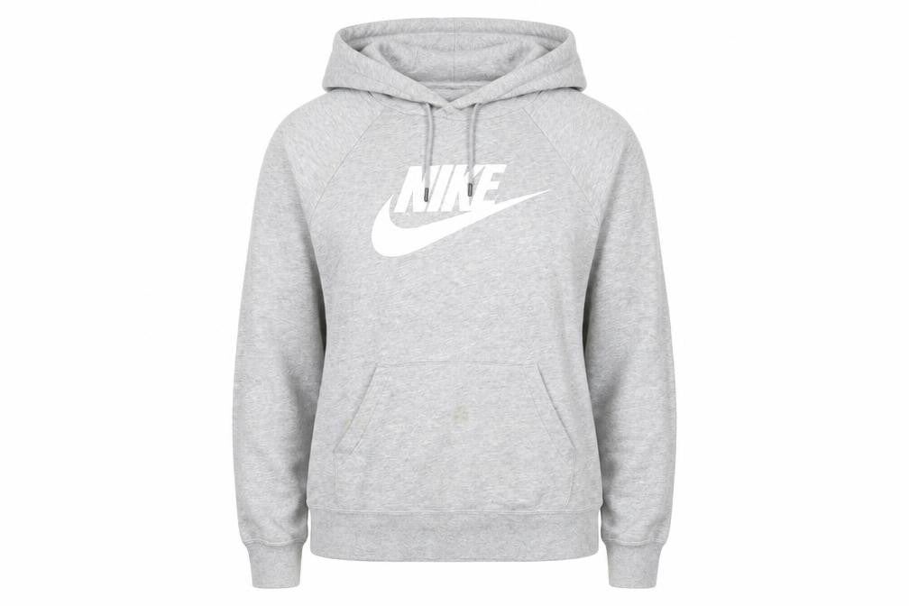 Front view of Nike women’s grey xs pullover hoodie with logo print