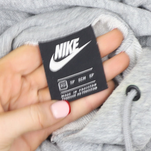Nike Womens Grey XS Pullover Hoodie with Logo Print