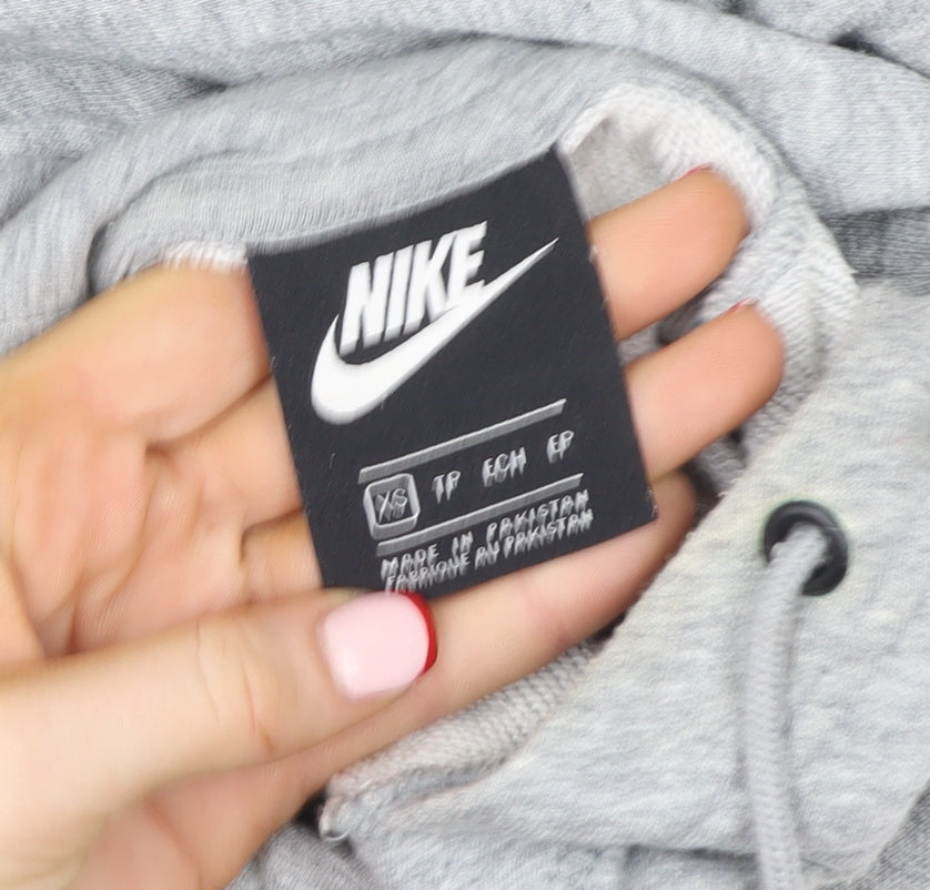 Nike Womens Grey XS Pullover Hoodie with Logo Print