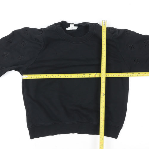 H&M Womens Black Cotton Blend Puff Sleeve Sweatshirt Size 12
