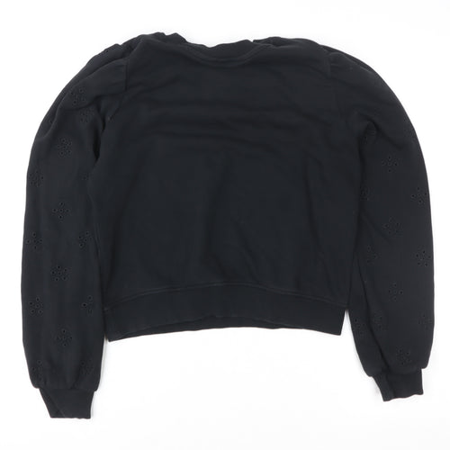 H&M Womens Black Cotton Blend Puff Sleeve Sweatshirt Size 12