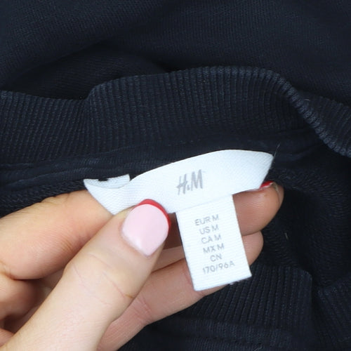 H&M Womens Black Cotton Blend Puff Sleeve Sweatshirt Size 12