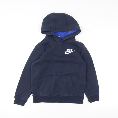 Nike Boys Navy Pullover Hoodie 6-7 Years Cotton Blend Logo Sweatshirt