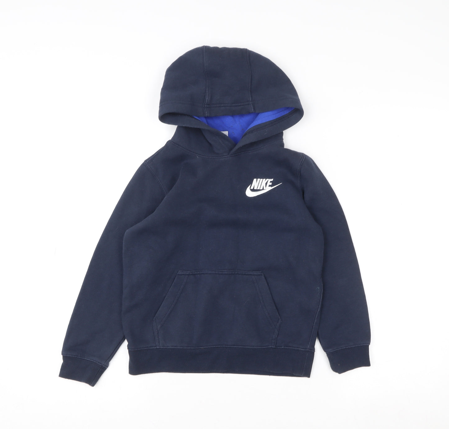 Nike Boys Navy Pullover Hoodie 6-7 Years Cotton Blend Logo Sweatshirt