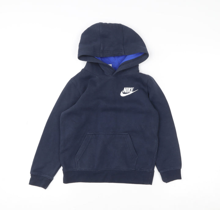 Nike Boys Navy Pullover Hoodie 6-7 Years Cotton Blend Logo Sweatshirt