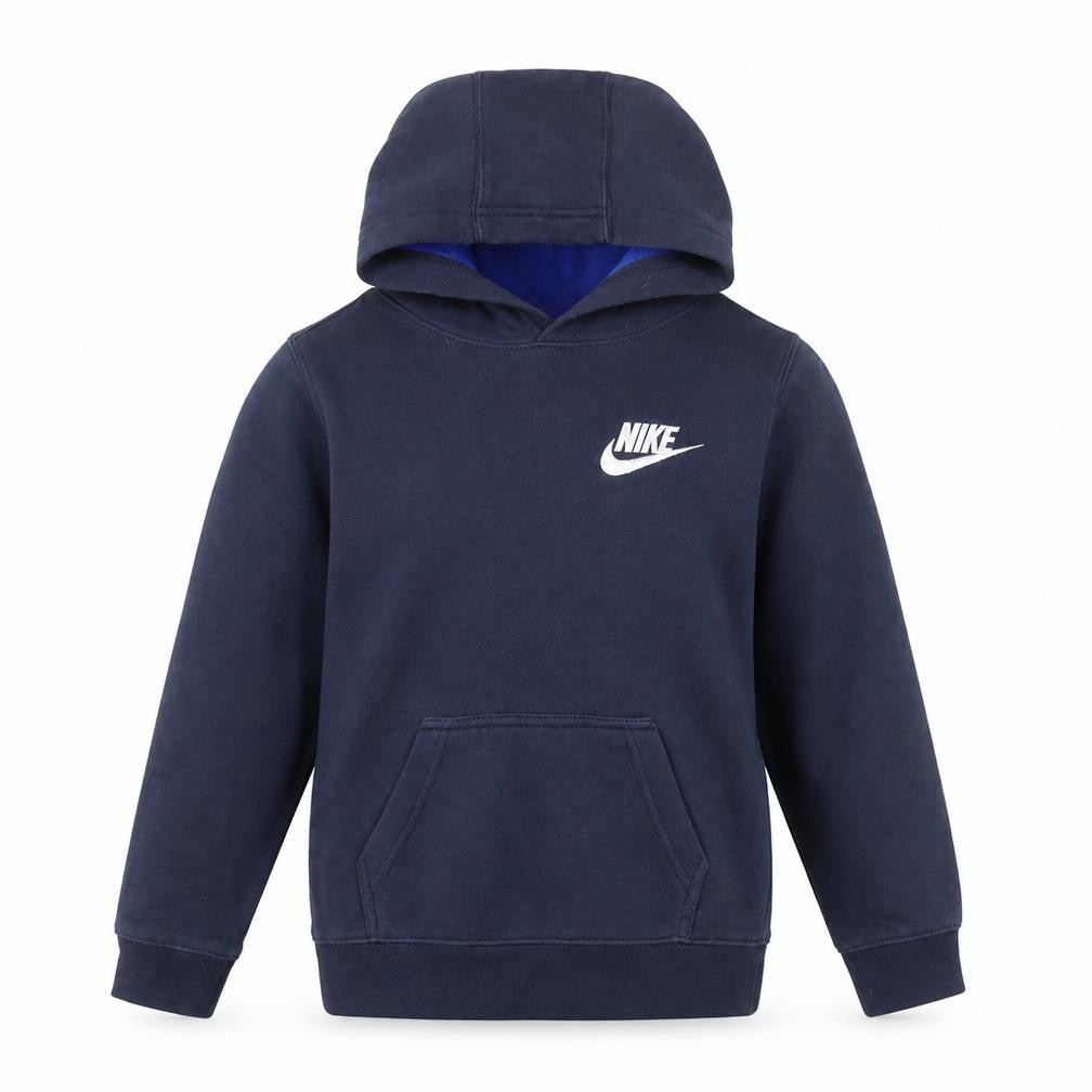 Front view of Nike boys’ navy pullover hoodie 6-7 years cotton blend logo sweatshirt