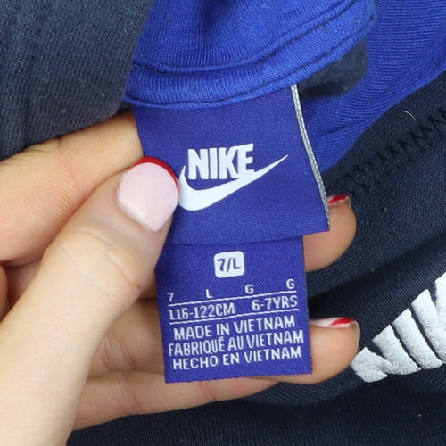 Nike Boys Navy Pullover Hoodie 6-7 Years Cotton Blend Logo Sweatshirt