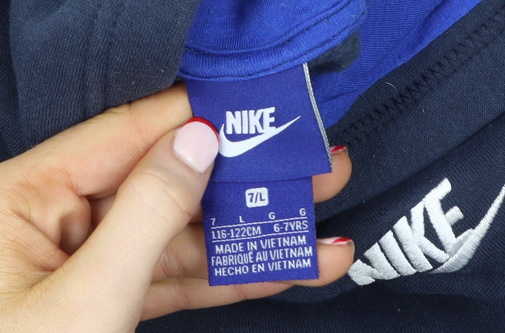 Nike Boys Navy Pullover Hoodie 6-7 Years Cotton Blend Logo Sweatshirt
