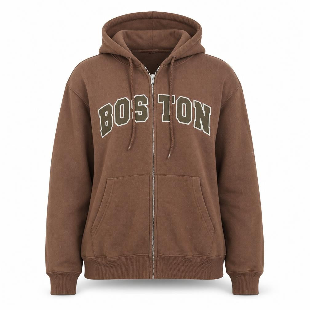 Bay State Apparel Womens Brown Small Zip Hoodie Jacket Boston Print
