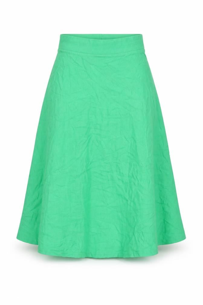 Front view of ASOS women’s green a-line midi jersey skirt, size UK 4
