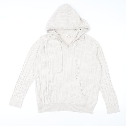 FatFace Women’s Beige Hooded Knit Jacket Size 12 Cotton Wool Blend