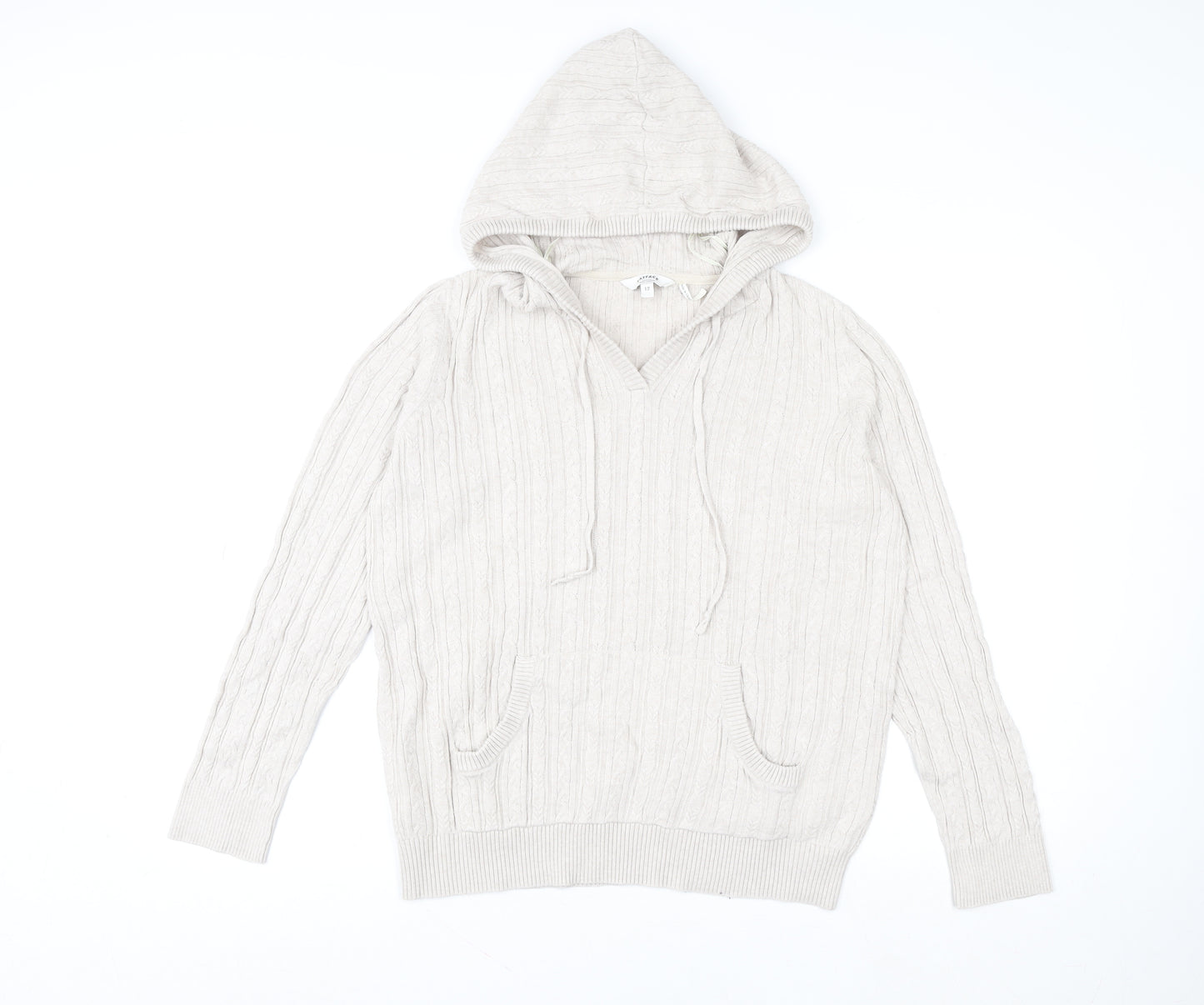 FatFace Women’s Beige Hooded Knit Jacket Size 12 Cotton Wool Blend
