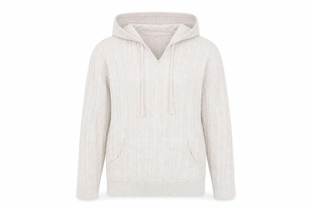FatFace Women’s Beige Hooded Knit Jacket Size 12 Cotton Wool Blend