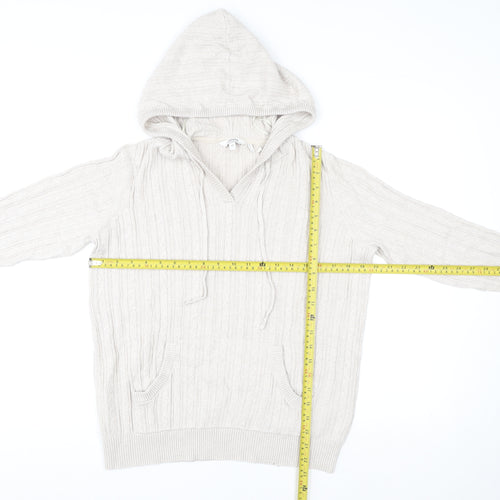 FatFace Women’s Beige Hooded Knit Jacket Size 12 Cotton Wool Blend