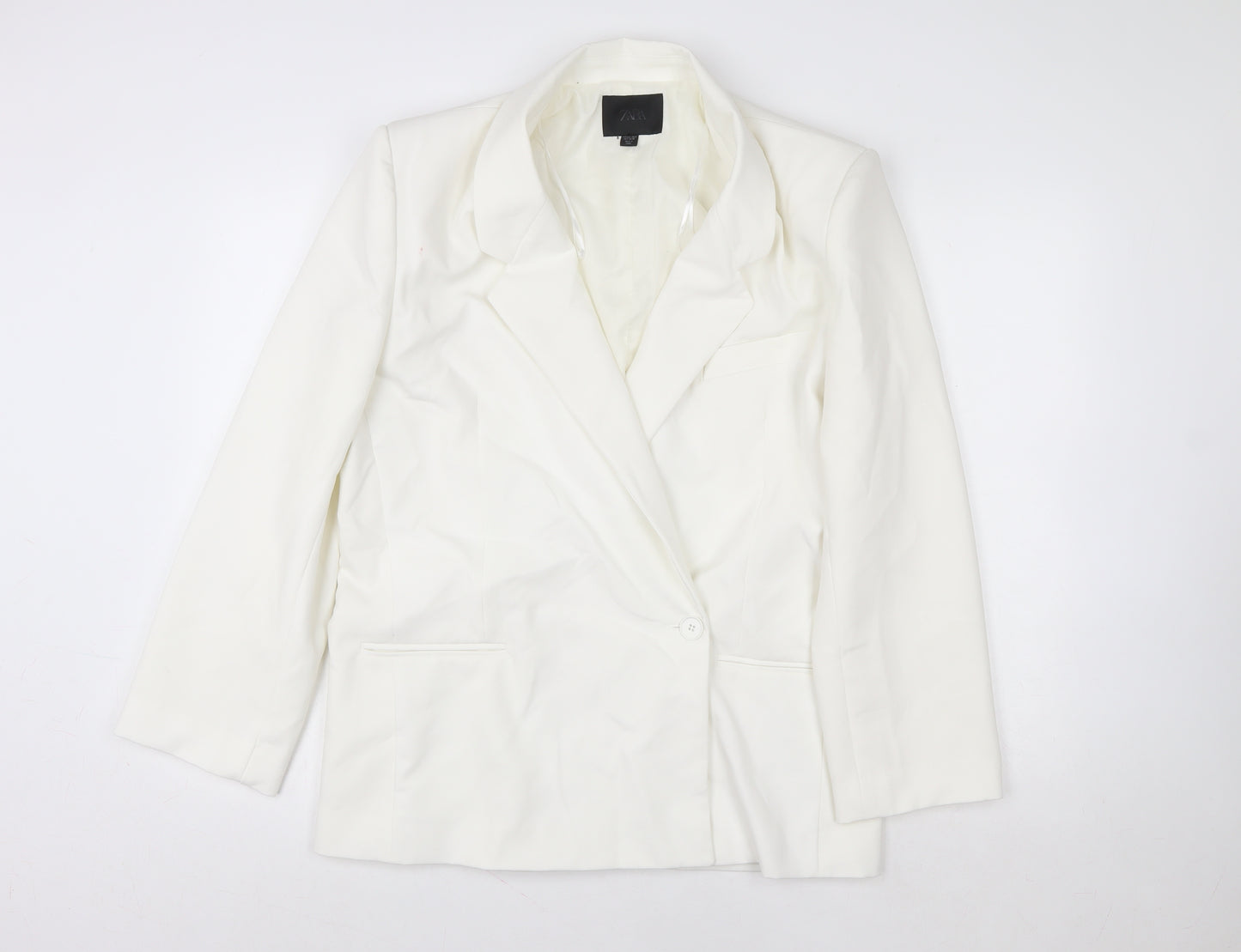 Zara Women White Single-Breasted Blazer Size 8 Slim Fit
