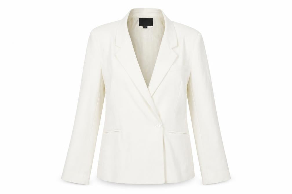 Front view of Zara Women White Single-Breasted Blazer, size 8 Slim, Fit