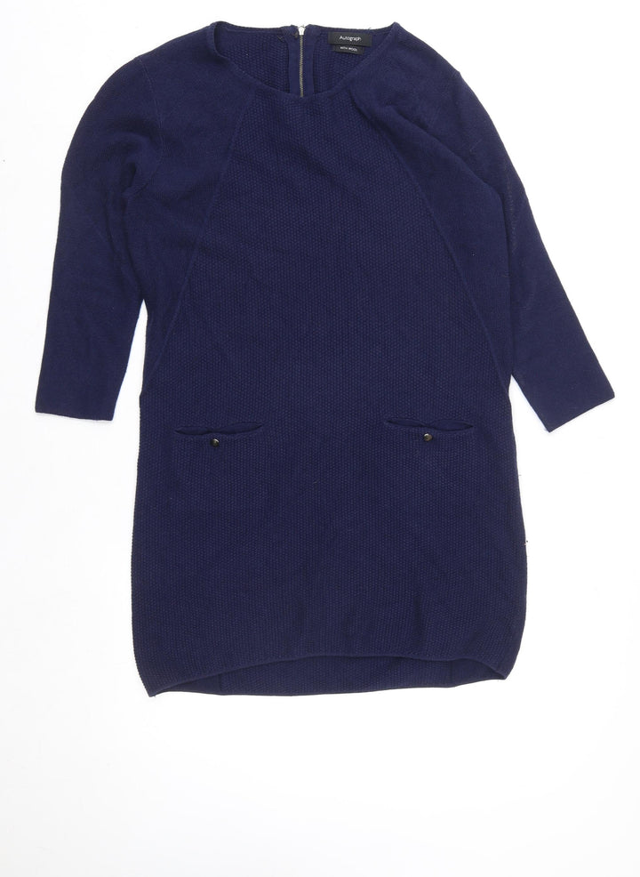 Marks and Spencer Autograph Women Blue Wool Blend Shift Dress Size 10