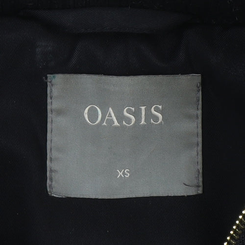 Oasis Womens Black XS Long Puffer Coat Hooded Faux Fur Trim Winter Jacket