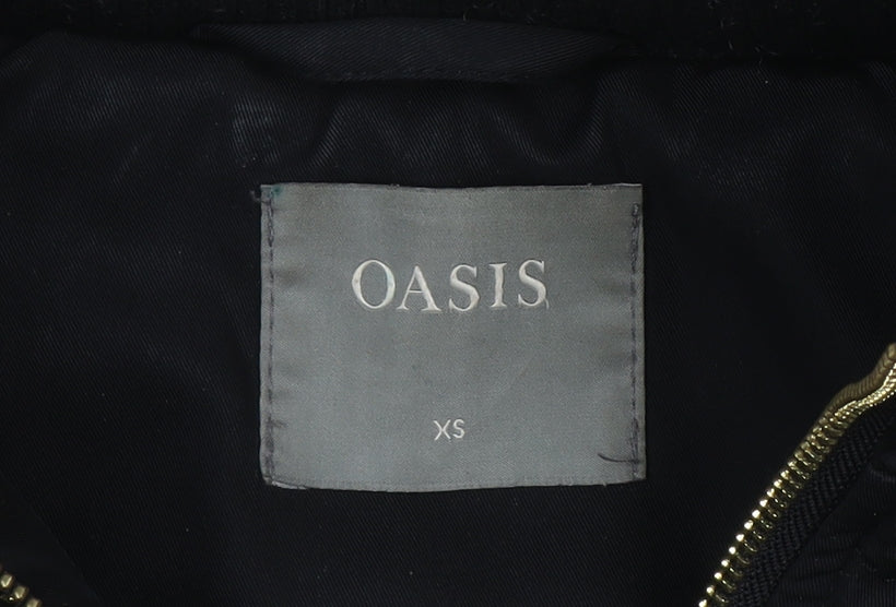 Oasis Womens Black XS Long Puffer Coat Hooded Faux Fur Trim Winter Jacket