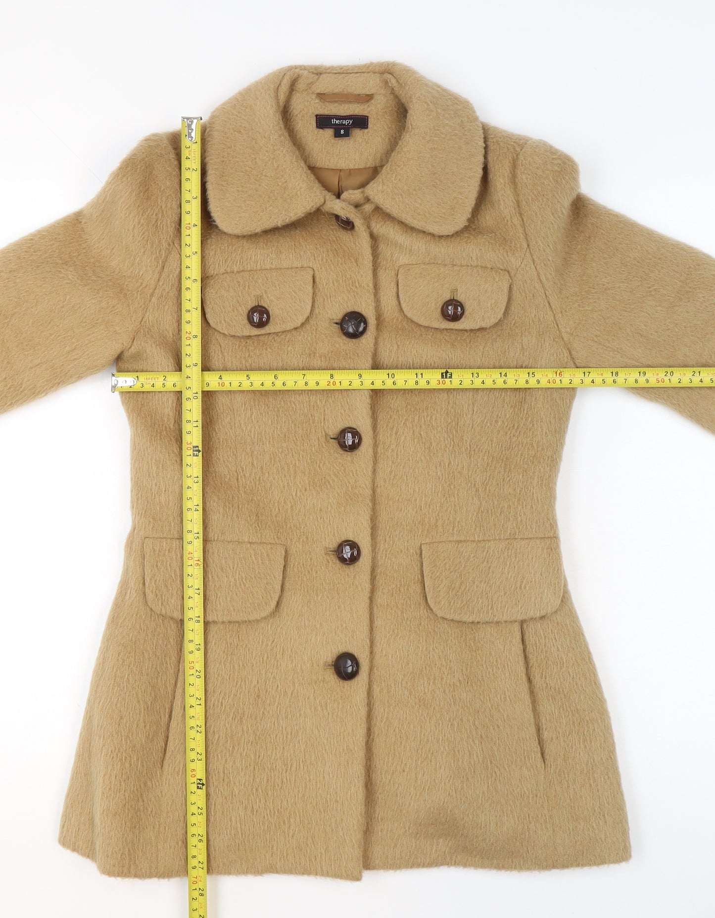 Therapy Women Beige Wool Blend Mid-Length Overcoat Size 8