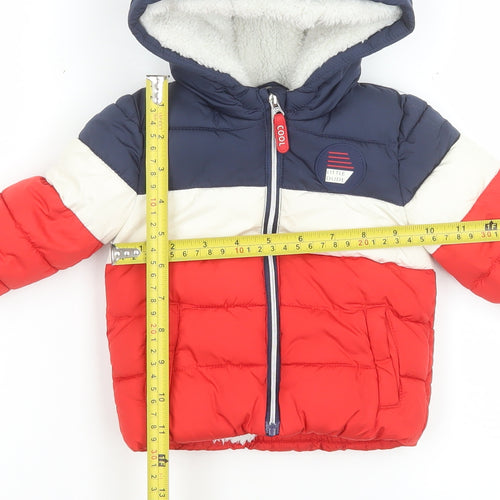 F&F Unisex Baby Navy Red Colourblock Puffer Jacket 0-3 Months Hooded Lined
