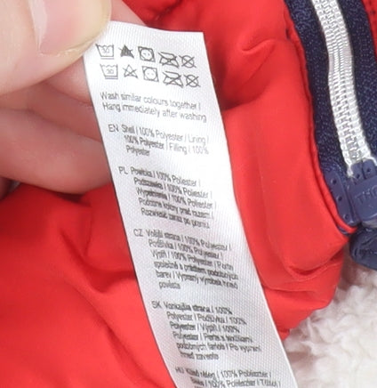 F&F Unisex Baby Navy Red Colourblock Puffer Jacket 0-3 Months Hooded Lined