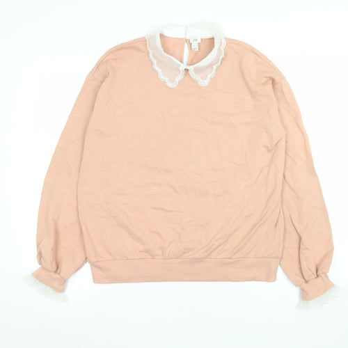 River Island Women’s Pink Cotton Collared Long Sleeve Blouse XS