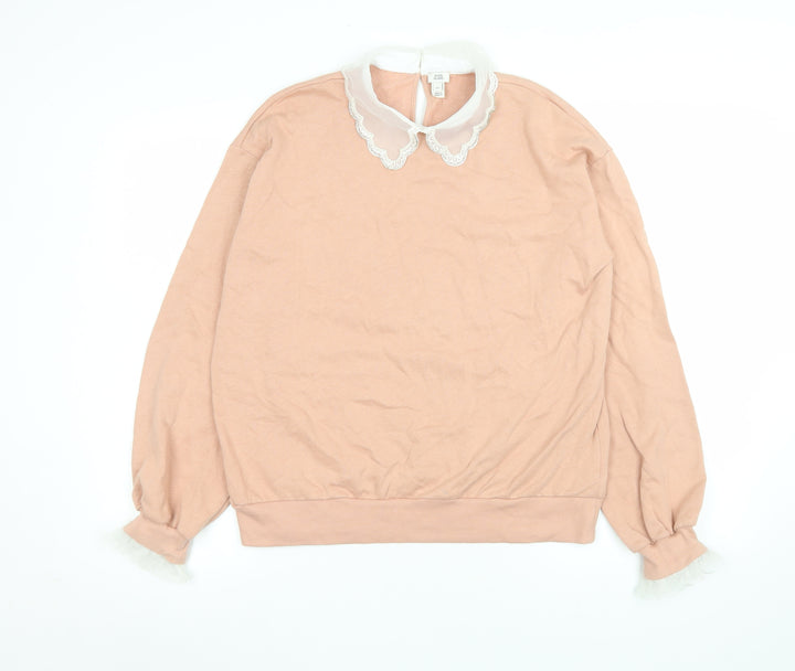 River Island Women’s Pink Cotton Collared Long Sleeve Blouse XS