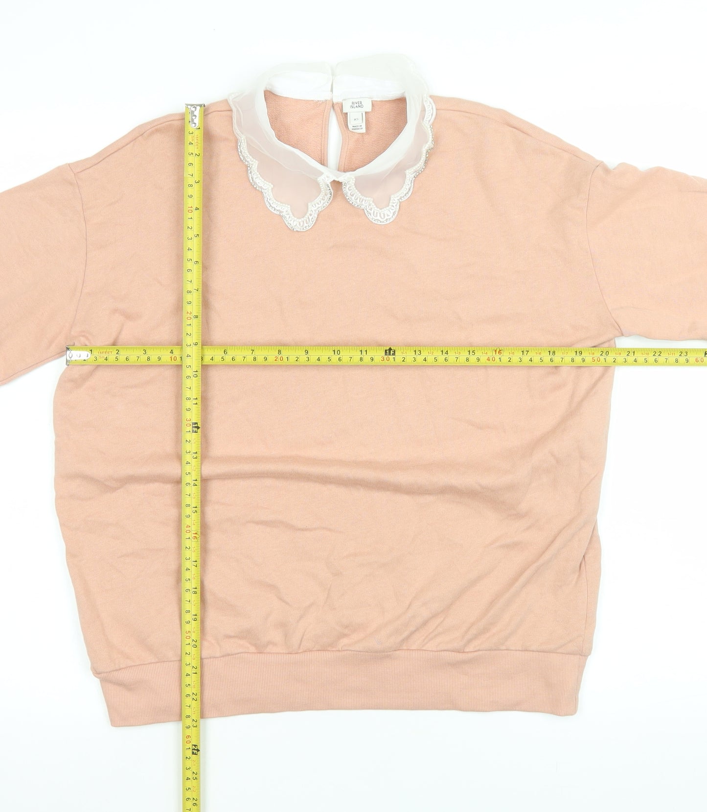 River Island Women’s Pink Cotton Collared Long Sleeve Blouse XS